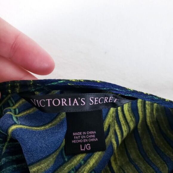 Victoria's Secret Satin Slip Dress Womens L Tropical Sheer Lace Deep V Sexy - Picture 4 of 11